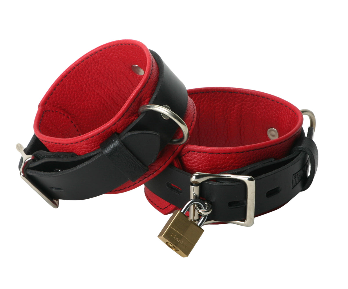 Strict Leather Deluxe Black and Red Locking Wrist Cuffs – restraints and cuffs, Metal (view 2)
