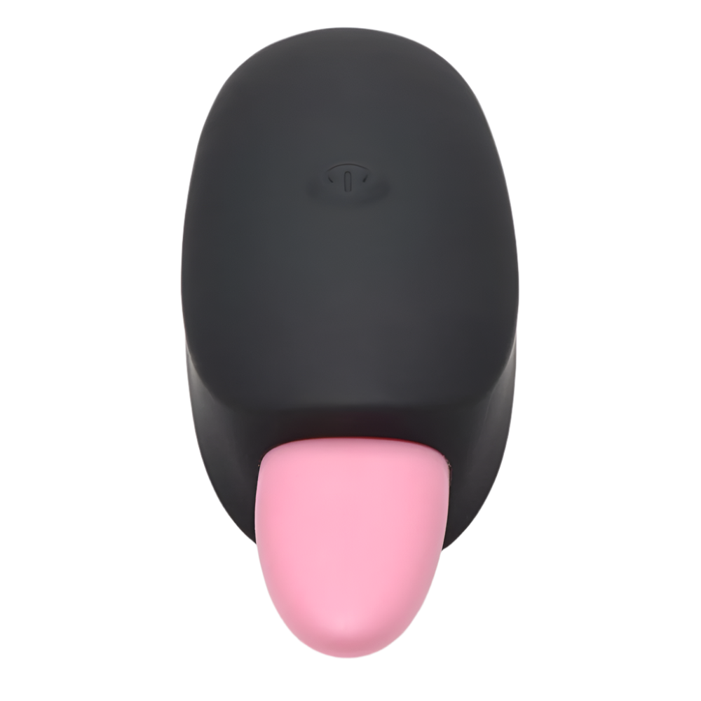 Silicone licking tongue vibrator in black top view for detail