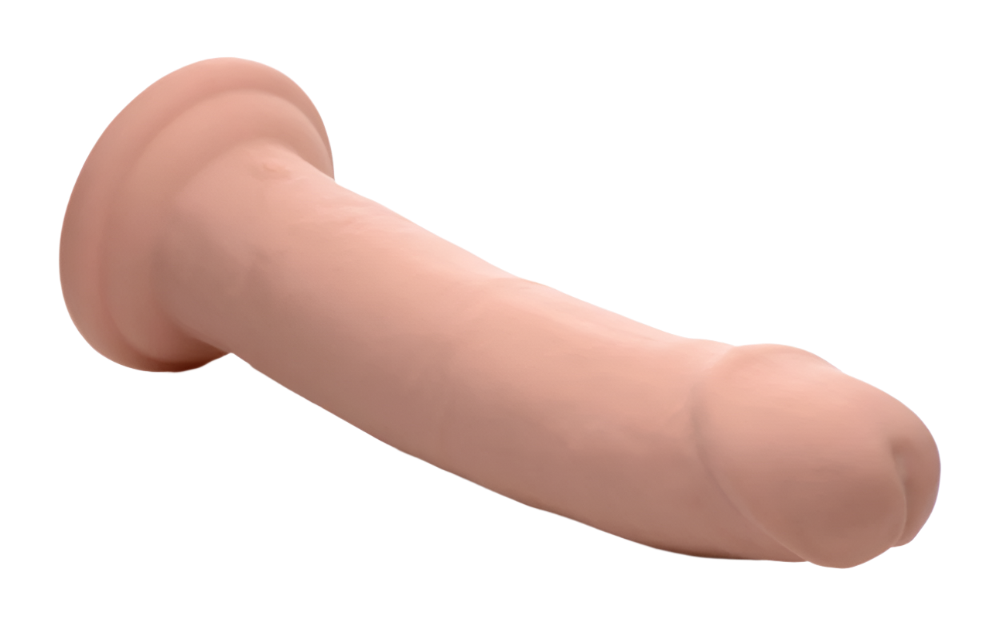 Flesh-colored 8.5 inch silicone vibrator with remote top view