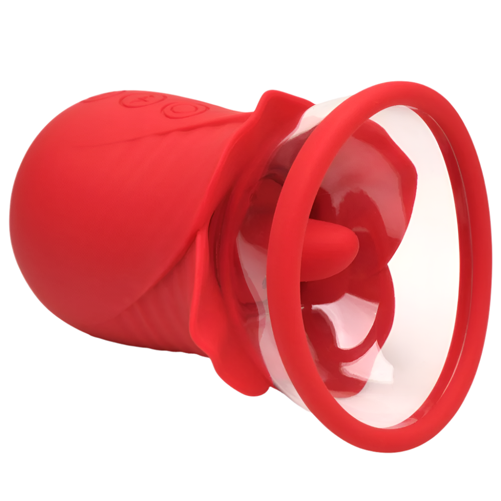 Red tongue vibrator for clitoral stimulation top view with licking tip