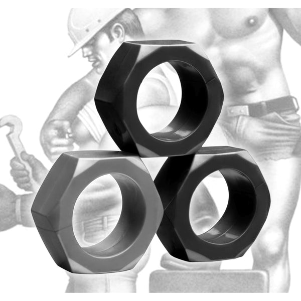 Tom of Finland 3 Piece Cock Nuts – cock ring, TPE