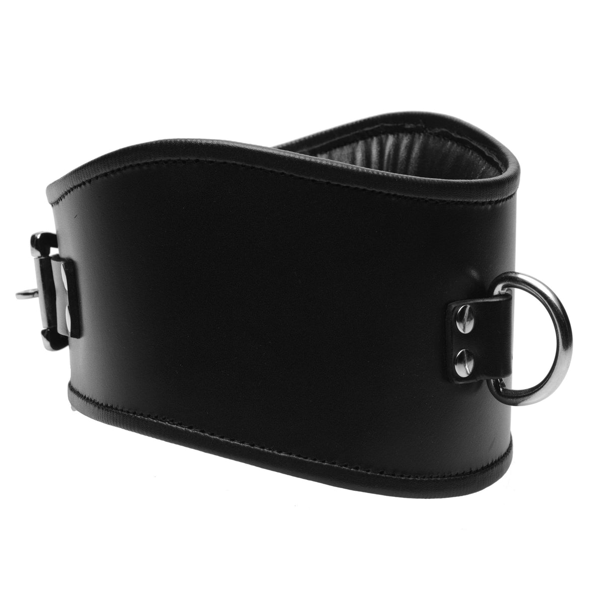 Padded Leather Locking Posture Collar – collar and leash, Metal (view 2)