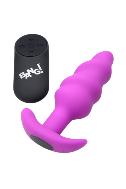 rich purple swirl vibrating butt plug black remote that says bang sex toy numen wellness