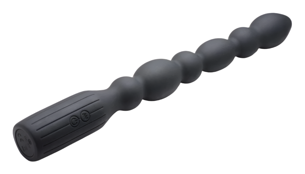 Viper Silicone Anal Vibrator - Top view in black color with beads