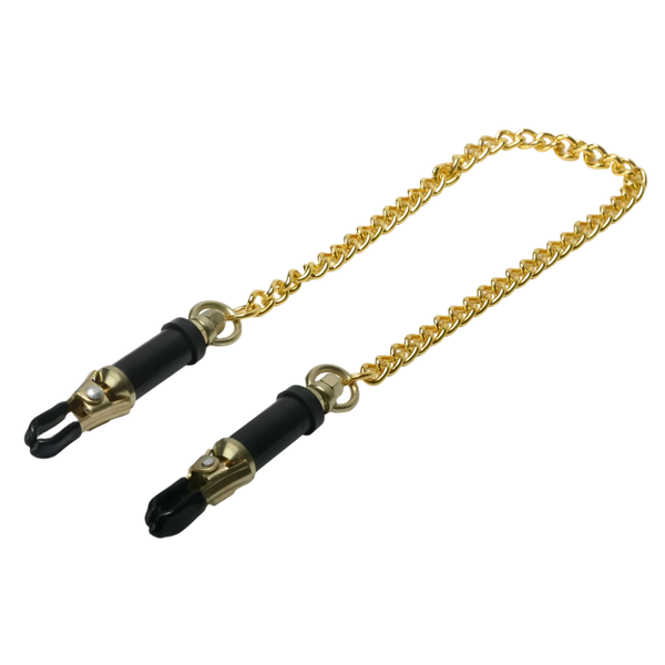 Yellow deluxe nipple toys with adjustable clamps, side view